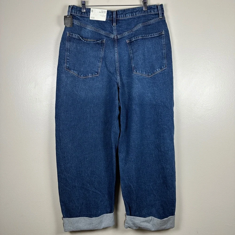 a.n.a Women's 16 Balloon Jean Blue High Rise Tapered Leg Dark Wash Y2K  NEW